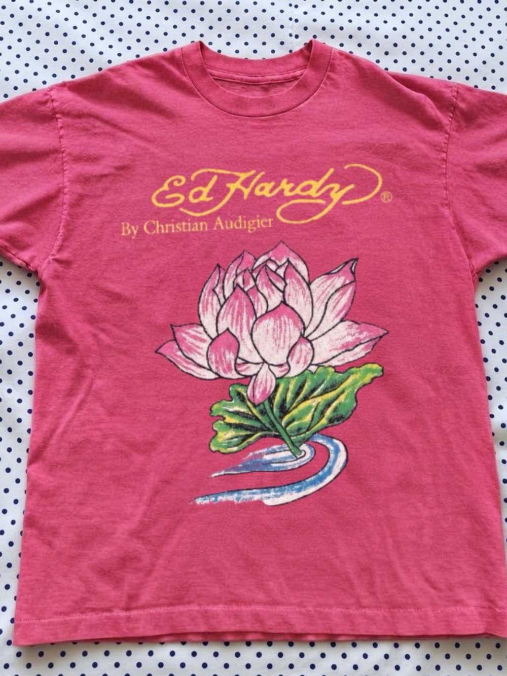 Gildan Pink Short Sleeve Tee with Yellow Logo and Multicolor Lotus